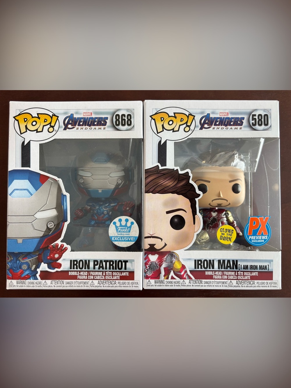 FUNKO POP! MARVEL AVENGERS ENDGAME IRON MAN #580 & IRON PATRIOT #868